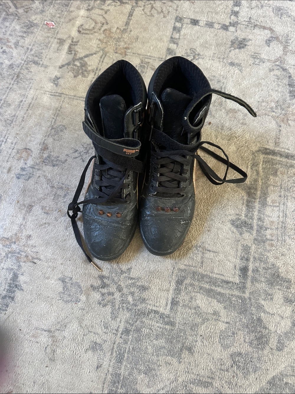 Puma Black Lace-Up High-Top Sneakers with Ankle Strap